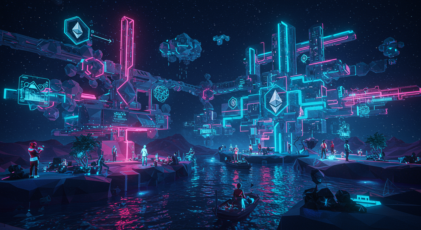 Eye-catching visual of Ethereum scalability, based rollups, decentralization
and  Metaverse vibes