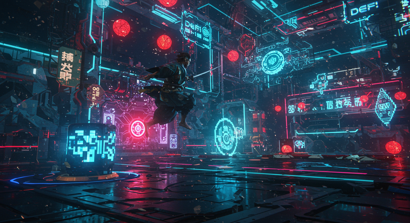 Eye-catching visual of Katana, Chainlink, DeFi
and  Metaverse vibes
