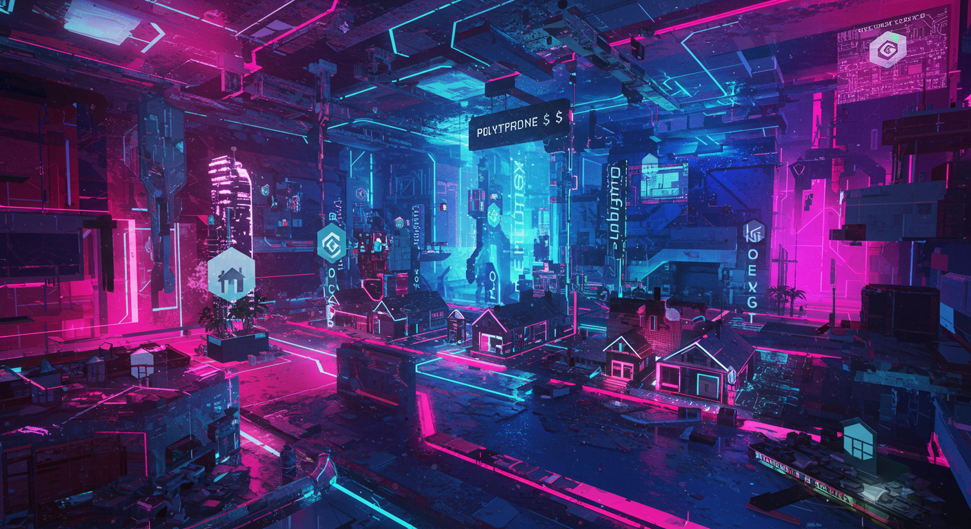 Eye-catching visual of Tokenized real estate, Funding, Polytrade
and  Metaverse vibes