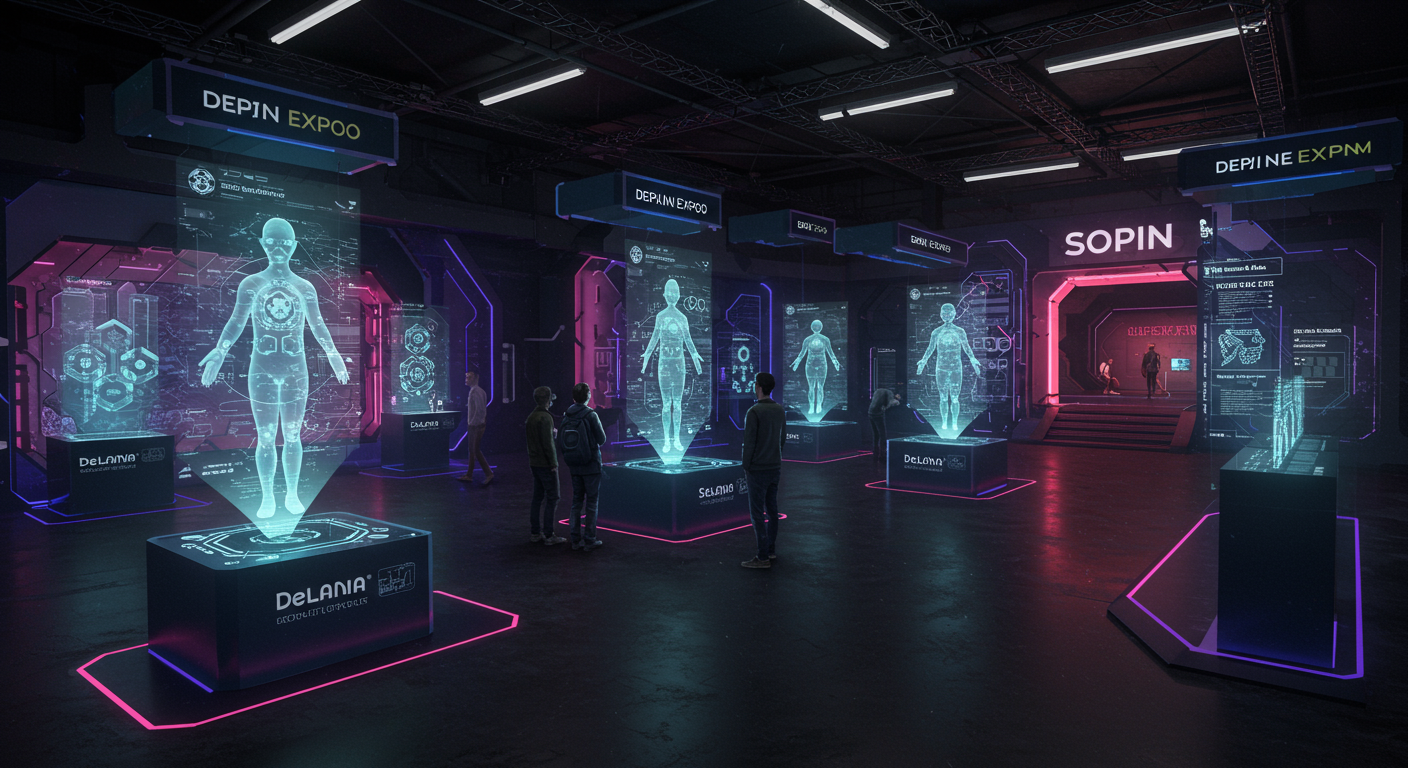 Eye-catching visual of DePIN Expo, Solana, blockchain
and  Metaverse vibes