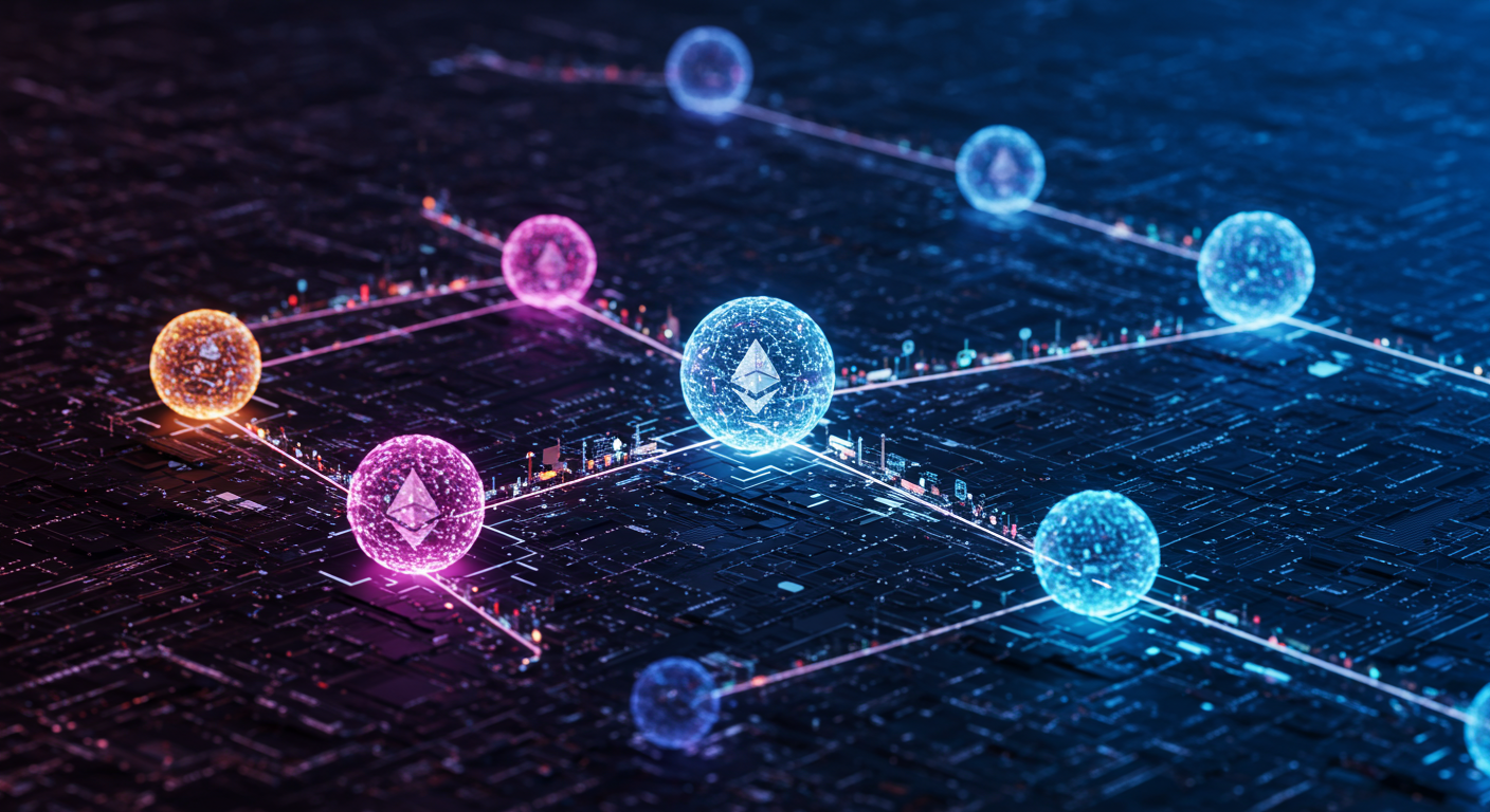 Ethereum scalability, based rollups, decentralization
technology and  Metaverse illustration