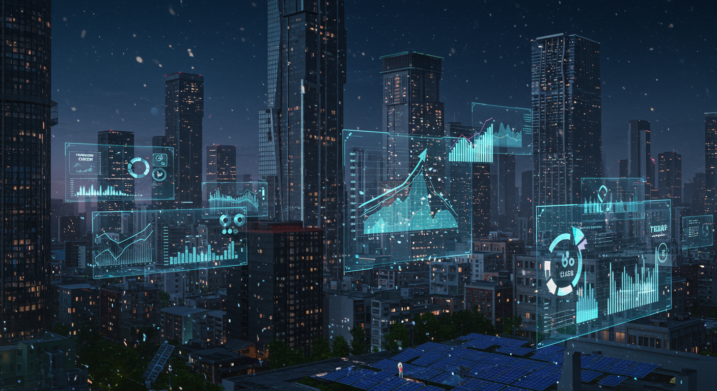 Future potential of tokenized clean energy, blockchain-based platform, yield-generating opportunities
 represented visually